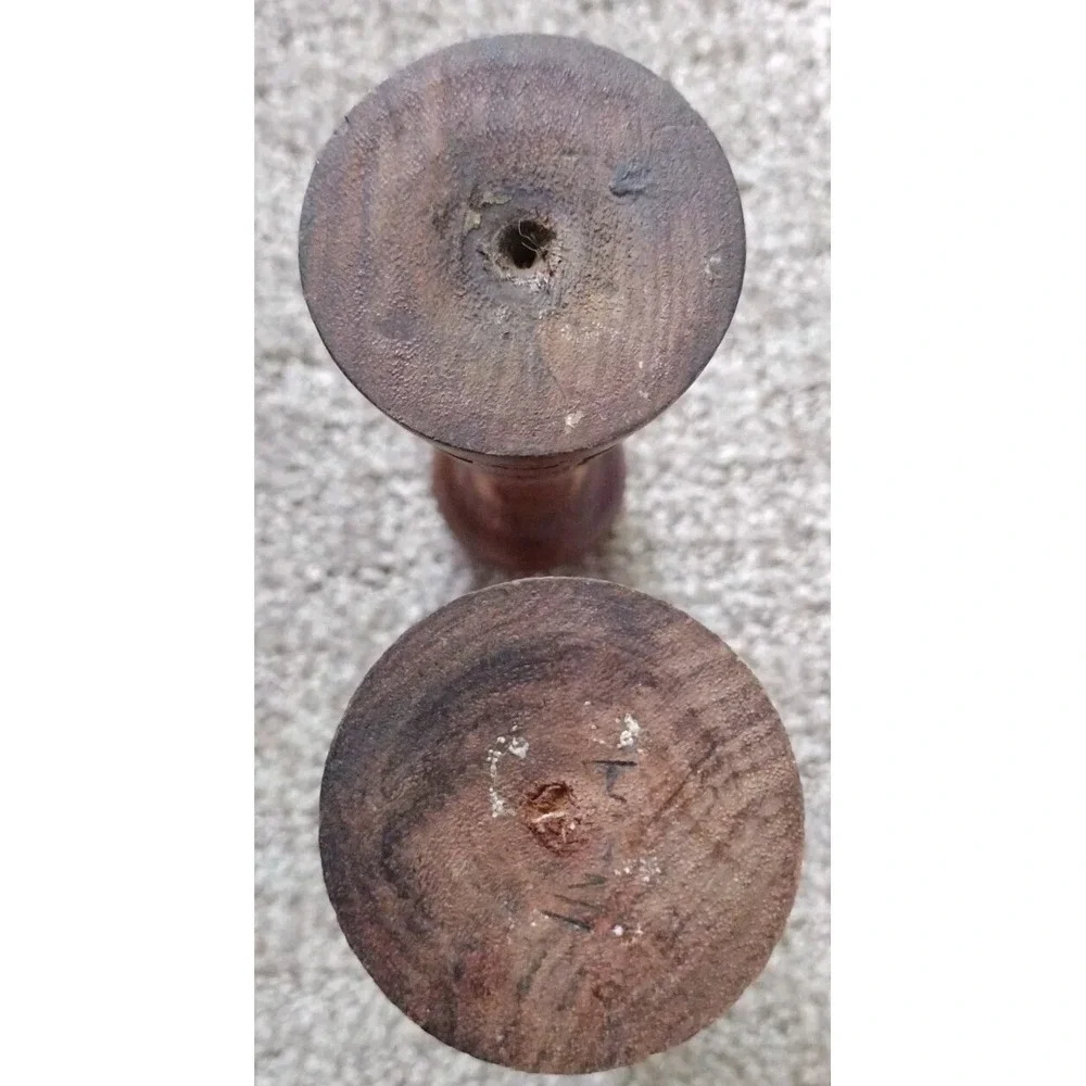 Lot of 2 MCM Wooden Tapered Candlestick Holders 6